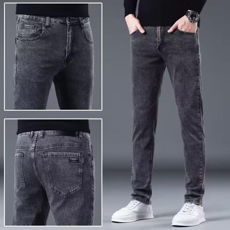 Jeans de Otoño para Hombre Rectos Sueltos Juveniles Talla Grande Combinan con Todo Ajustados Casuales para Hombre Otoño/Invierno Negro Puro Pantalones de Hombre
