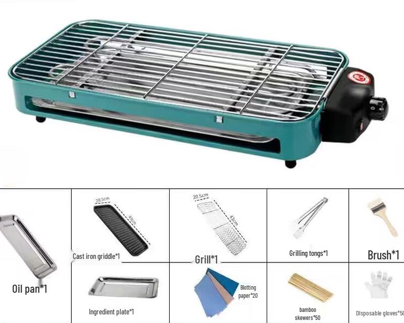 Electric Indoor BBQ Grill with Baking Pan & Grill Net