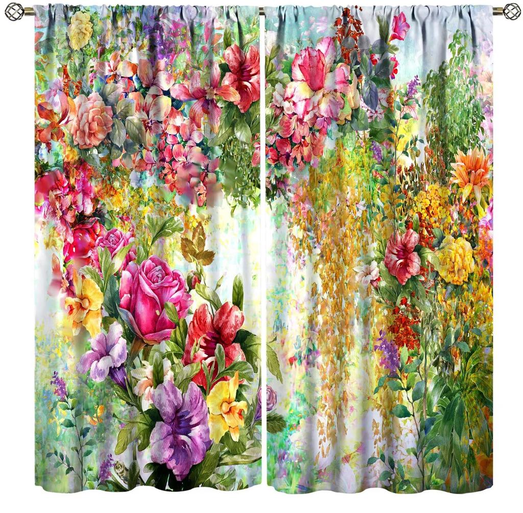 Boho Floral Curtain Flower Spring Wildflower Vintage Plant Bedroom Living Room Home Drapes Window Treatments Panel Curtains Polyester Area Decor