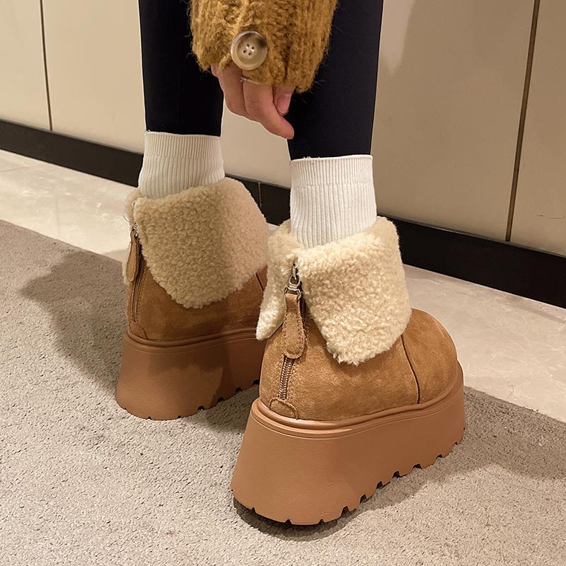 Fashion Winter Chunky Platform Heels Women Snow Boots Keep Warm Height Increase Warm Cartoon Short Booties Shoes Zapatos Mujer