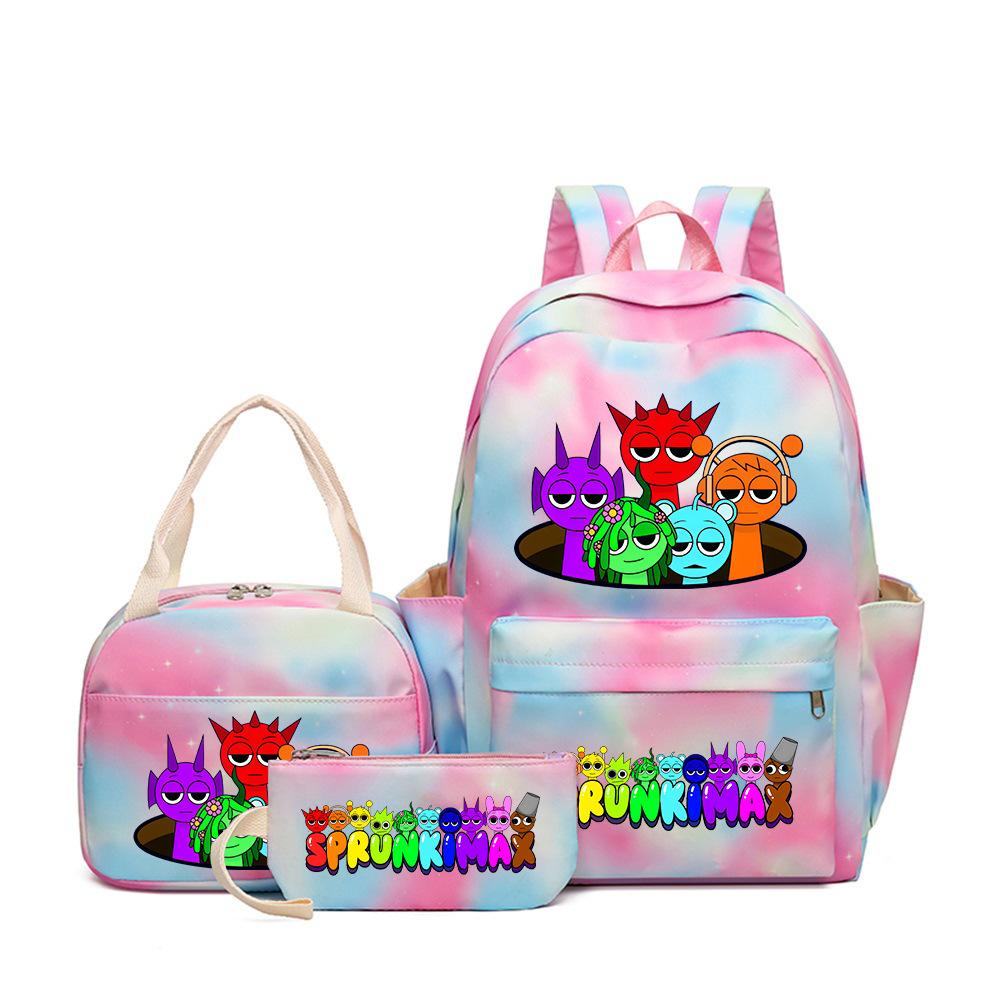 

Rhythm Box Teen Cute School Bag Sprunki Trend Girls Backpack Lightweight Ridge Protection Three-piece Set as the picture