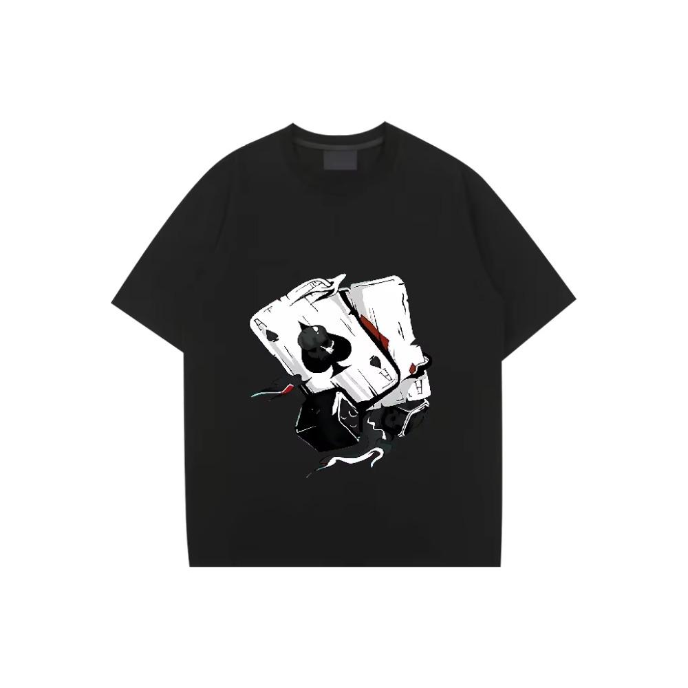 Playing Card Spades A Print Fashion Casual Oversized Cotton Tee Creativity Short Sleeve T-shirts Man Men's Cotton T-shirt Loose