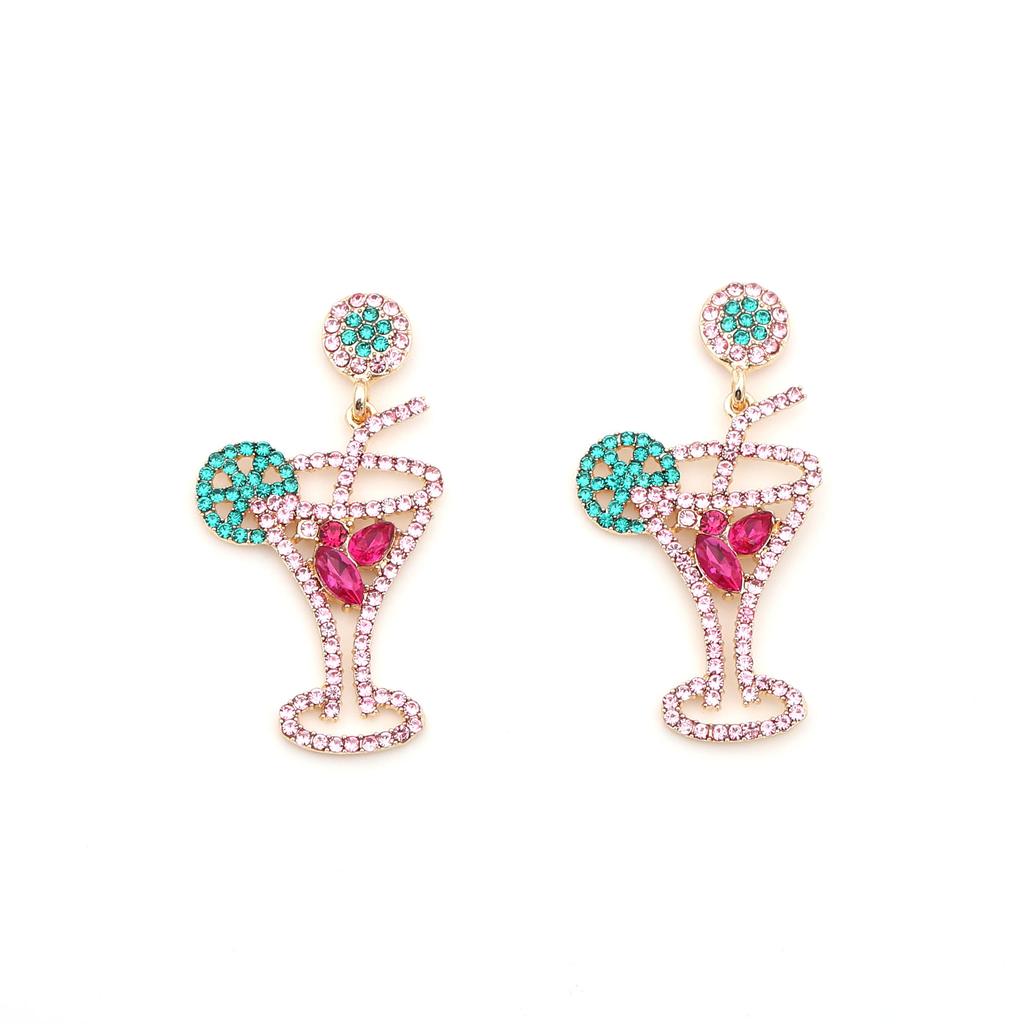 Cross-border New European and American Style Fashion Versatile Cocktail Cup Style Exaggerated Temperament Hollow Diamond Alloy Earrings