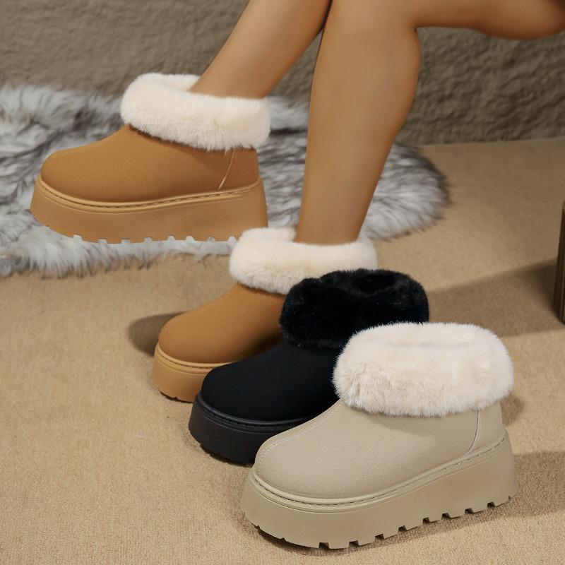 2025 New Fashionable Snow Boots Women's Winter Thick Bottomed Fleece Lined Platform Short Boots Versatile Slip-On Ankle Boots