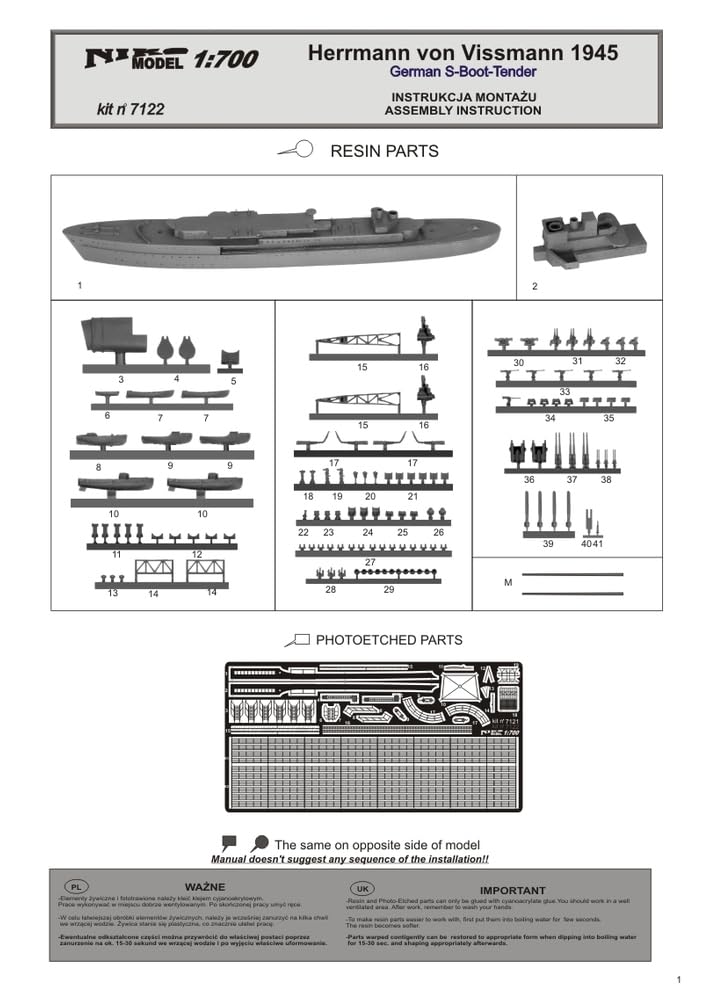 Nico Model 1/700 German S-Boat Torpedo Boat Tender Hermann Von Wissmann 1945 Resin Kit PN07122