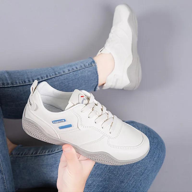 2024Fashion PU Leather Casual Shoes for Women White Breathable Sneakers Brand Anti Slip Lightweight Running Shoes Tenis De Mujer