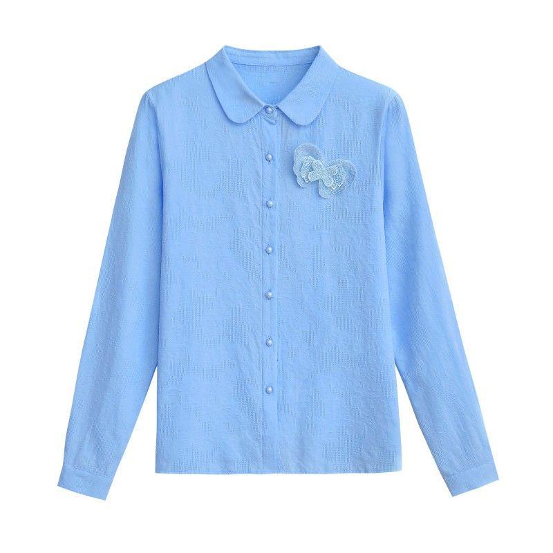 Herbst 2024 Damen Reines Baumwoll-Jacquard Besticktes Langarmhemd