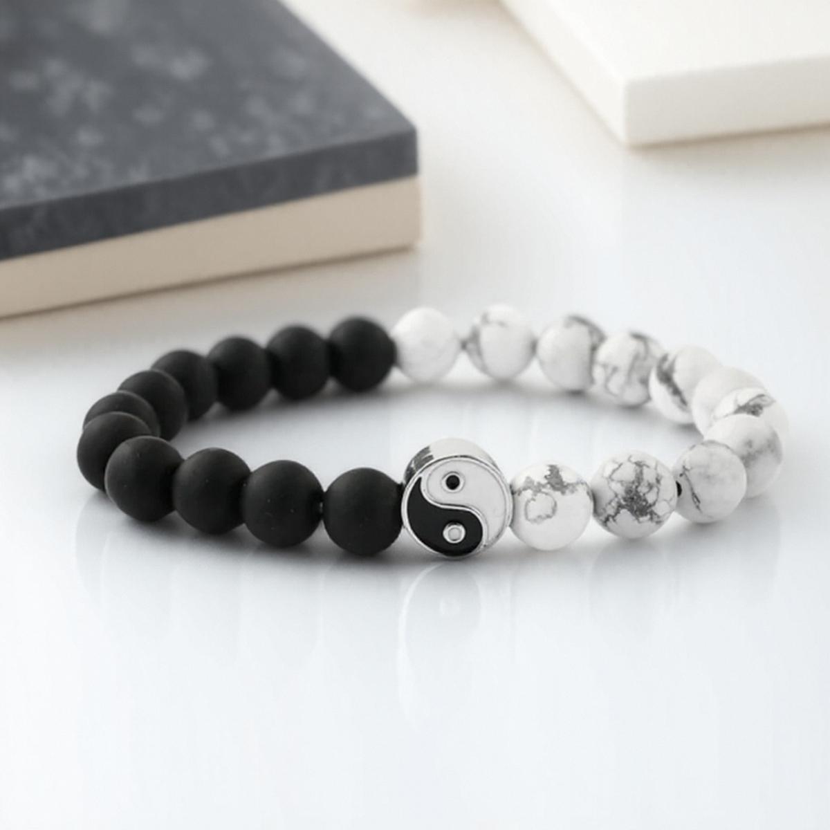 

New Distance Classic Natural Stone White Black Yin Yang Beaded Bracelet for Men Women Best Friend Gift чорний білий колір