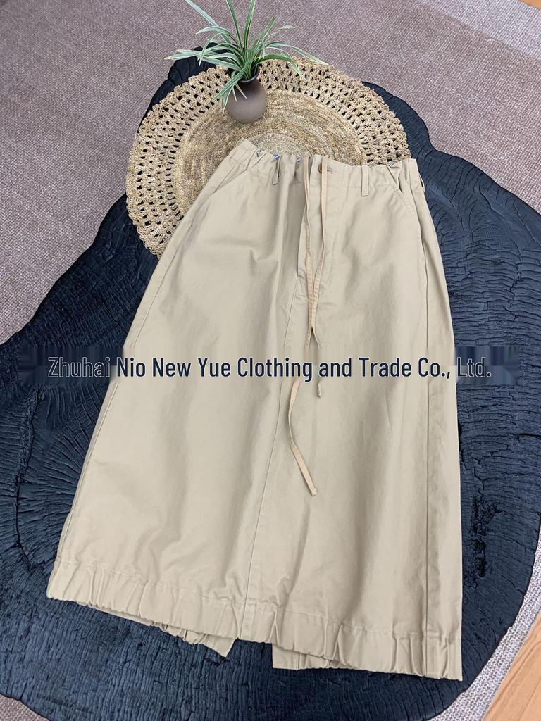 Japanischer Vintage Cargo-Rock mit elastischem Bund, Kordelzug und Schlitz hinten in Blau