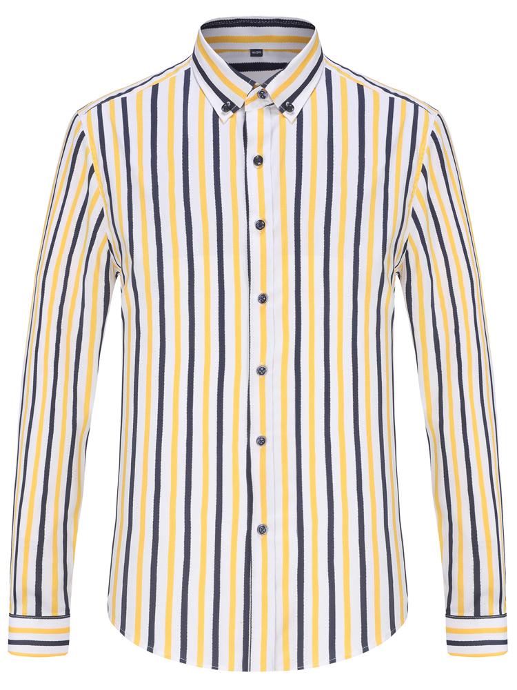 Men's Spring Summer Color Block Striped Dress Shirt Without Pocket Wrinkle-Resistant Button-down Long Sleeve Lightweight Shirts