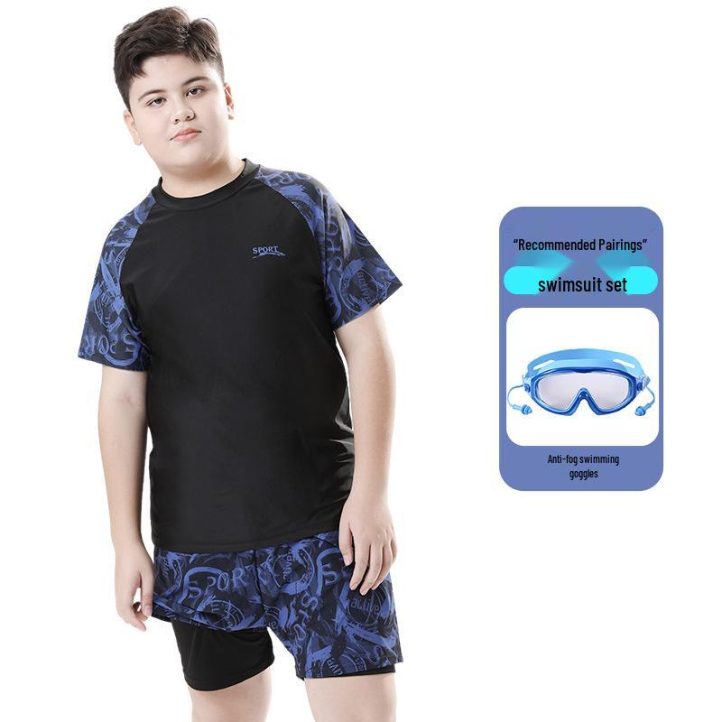 Boys' High-Elastic Quick-Dry Swimsuit Set - Anti-Embarrassment, Two-Piece Beachwear for Tweens and Teens