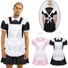 Men Sissy French Maid Outfits Cosplay Costumes Puff Sleeve Button Down Fancy Dress With Apron And Headband