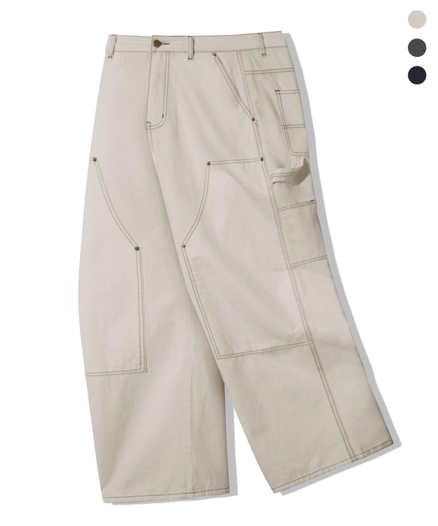 TRILLION Double Knee Carpenter Wide Cotton Pants_3Color