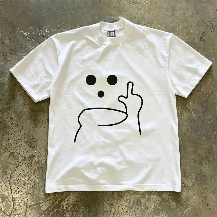 Unisex Funny Minimalist Gesture Art Graphic Print Oversized Relaxed Fit Crew Neck Short Sleeve Heavyweight Cotton Couple Casual Everyday Tee