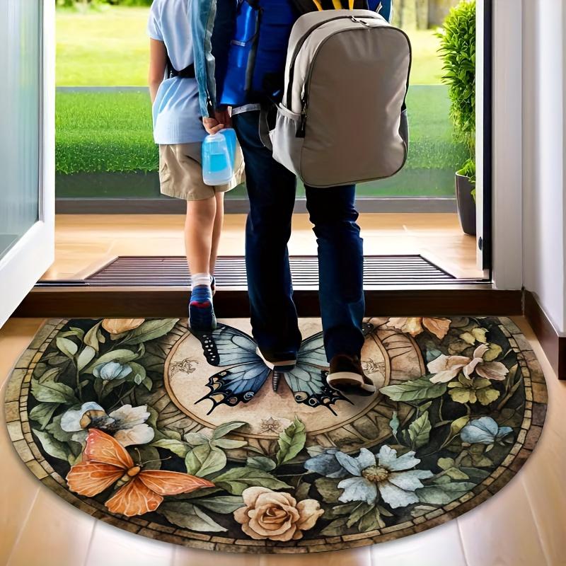 1 Stück Schmetterling Mandala Halbkreis Willkommen Fußmatte Rutschfest für Außenbereich Terrasse Veranda Küche Badezimmer Eingangsbereich Bodenmatte