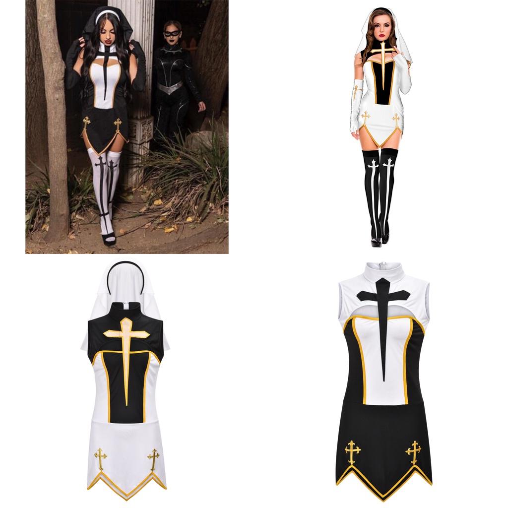 Eye-catching Naughty Nun Costume High Quality Black Fancy Dress For Women's Cosplay And Halloween