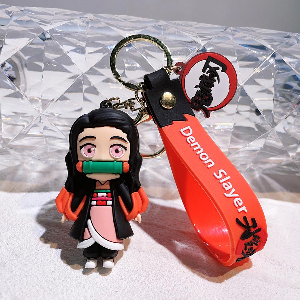 Demon Slayer keychains, anime doll car and motorcycle keychain accessories, cute character bag pendants, cartoon couple pendants