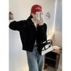 Solid Color High Neck Cable Knit Cardigan Sweater with Double Zipper for Women
