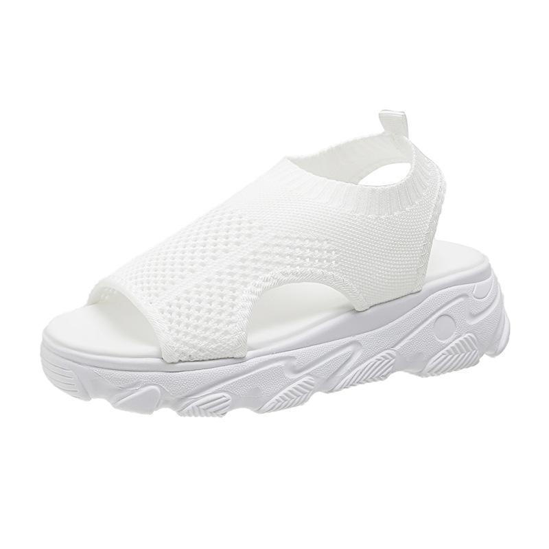 Sommer neu Koreanische Version Muffinboden Strickstoff Oberfläche Fischmaul Damen Sandalen leicht Tide