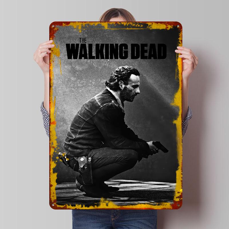 The Walking Dead Rick Grimes Portrait Printed Poster Customized Wall Art Retro Vintage Metal Tin Signs for Man Cave Wand Deko