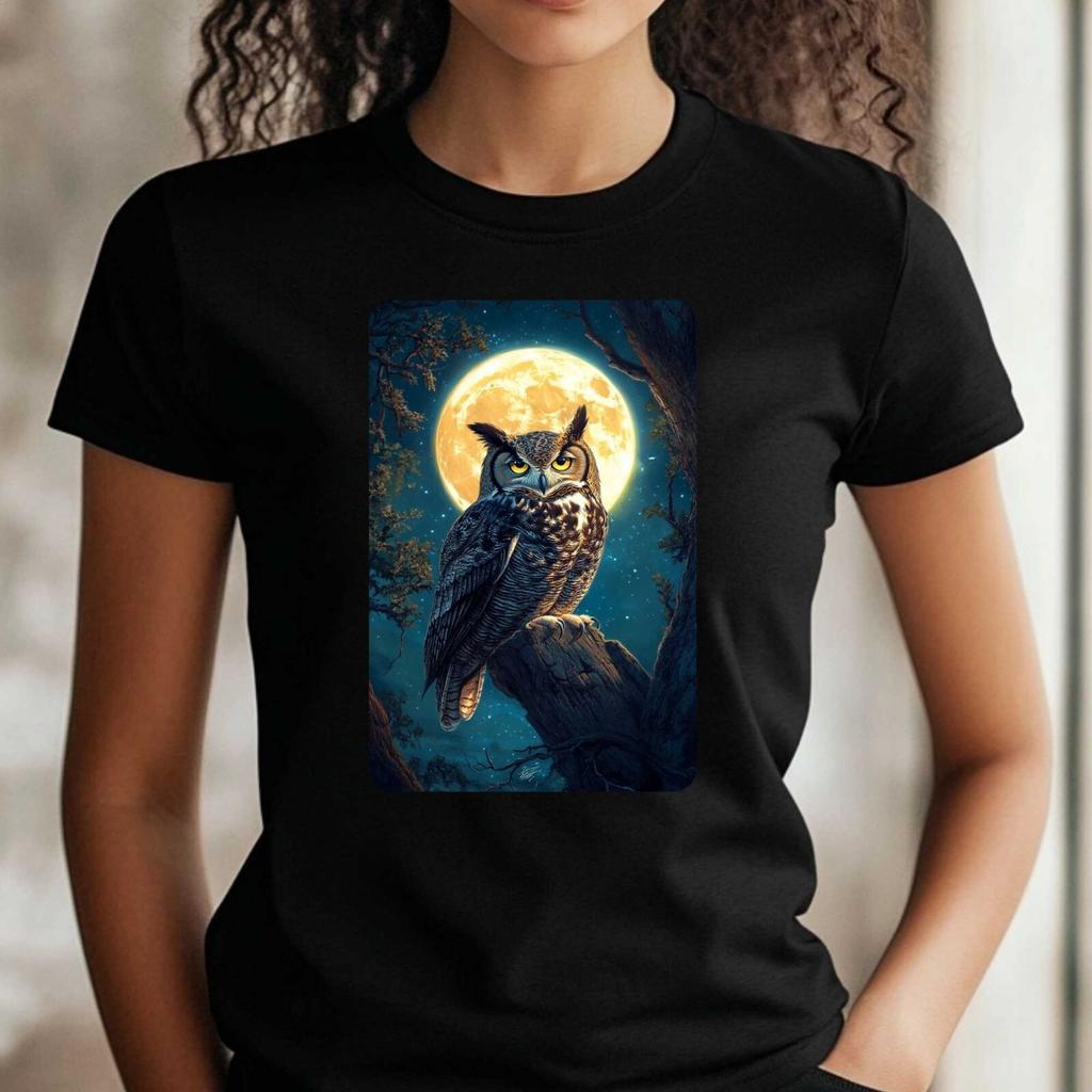 T-Shirt Frauen Eule an Vollmond Motiv Baumwolle Größe XS bis 3XLWird in neuem Fenster oder Tab geöffnet