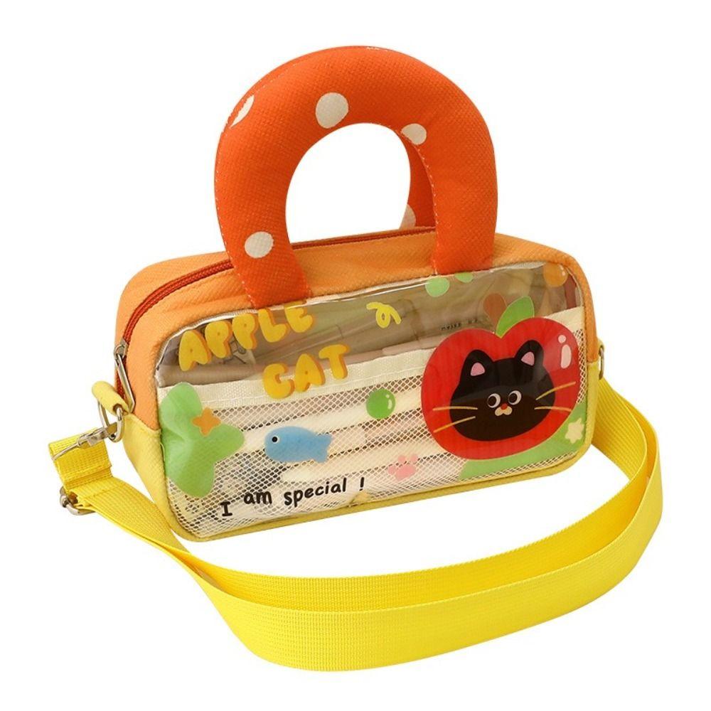 

PVC Pencil Case Transparent Pen Box Portable Stationery Bag Back To School Gift Red-Without Strap