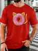 Unisex Short Sleeve T Shirt Cat Ear Donut Graphic Tee Sweet Food Print Tops Summer Soft Cotton Casual Street Wear For Adult Male