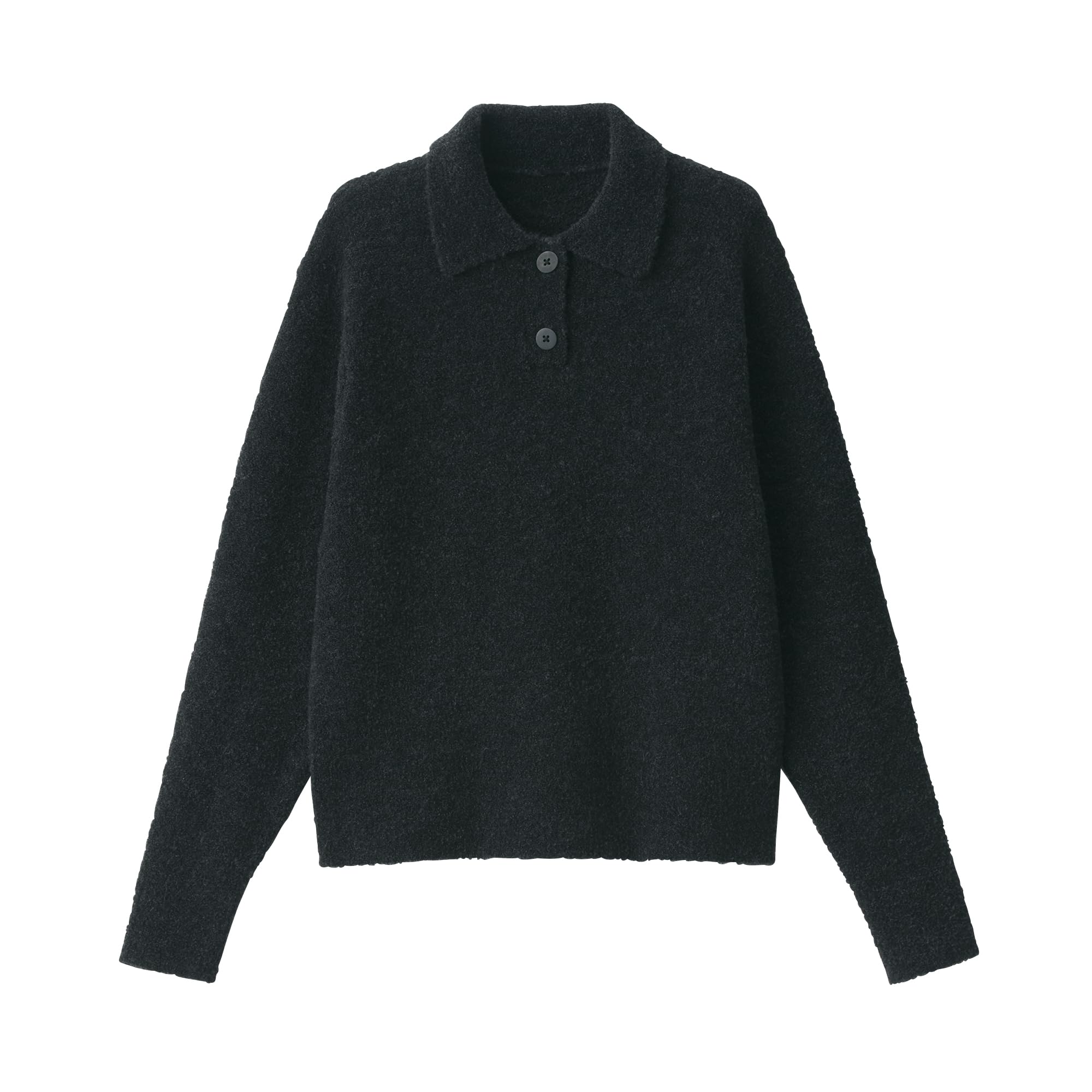 

MUJI Women s Wool-Blend Boucle Polo Sweater, Dark Gray, Size XL, BA1P7A4A