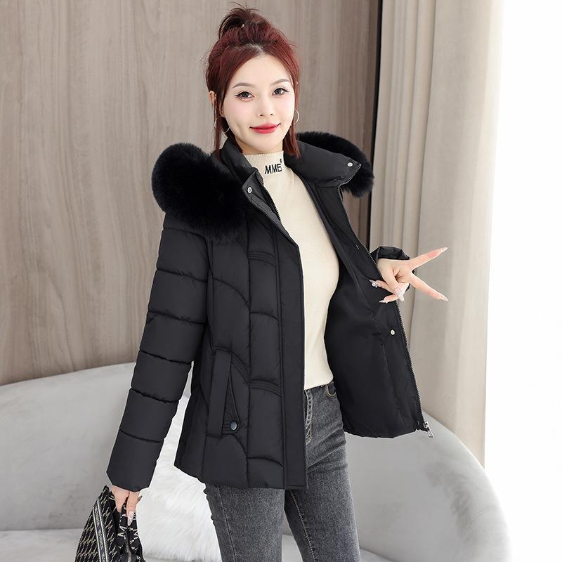 

Down cotton jacket women s short 2025 new winter Korean version loose thickened fur collar cotton jacket M чёрный