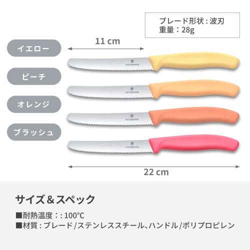 VICTORINOX Dishwasher-Safe 4-Piece Petty Knife Set with Serrated Edges, Multicolored Design, Perfect for Slicing Ripe Fruit and Bread Without Crushing