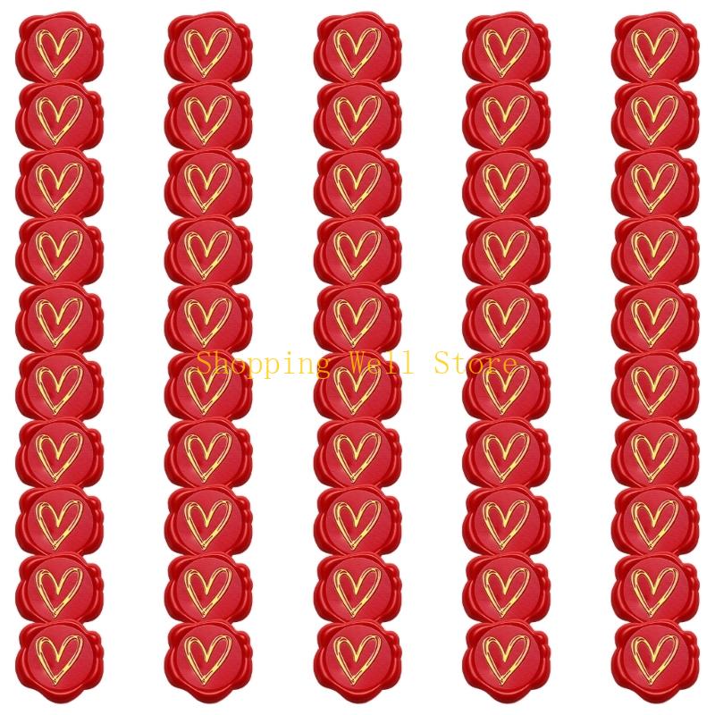 KX4B Pack of 50 Heart Wax Seal Sticker Waterproof Decoration Use