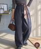 Kobe Lettuce Gürtel Gerundet Tonneau Weit Eleganter Stil Grau Damen Krawattenstil Hose, Frühling, Sommer, Herbst, Winter, Bein, Bein, Gürtel, Krawatte, Falte, Lässig,