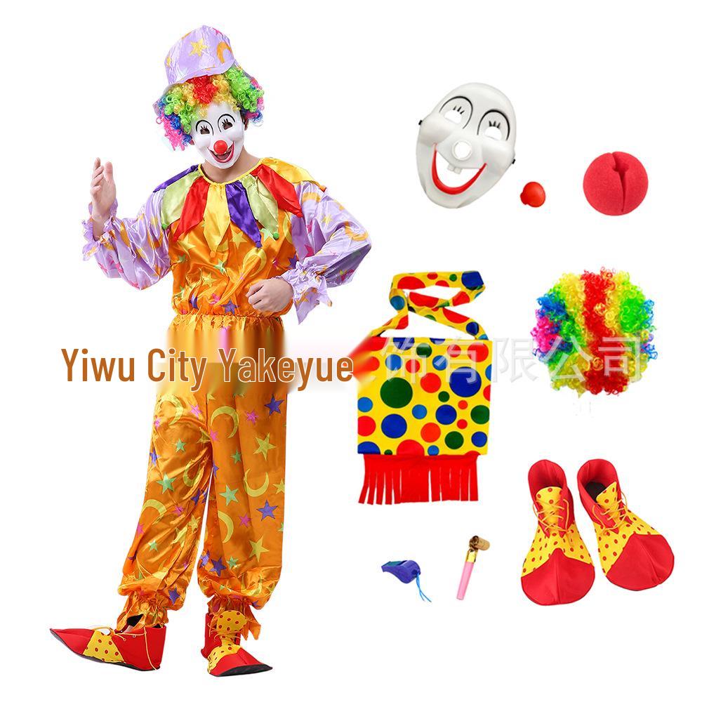 Halloween Clown Costume Set for Adults: Circus Outfit with Wig and Mask