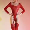Sexy Women Garter High Cut Bodysuit Sheer See Through 5Dthin Shaper Tights Bandage Elastic Leotard Pajamas Maid Wear