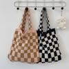 11 Knitted Checkerboard Bag Women's Autumn and Winter New Casual Tote Bag Large-capacity Portable Canvas Bag