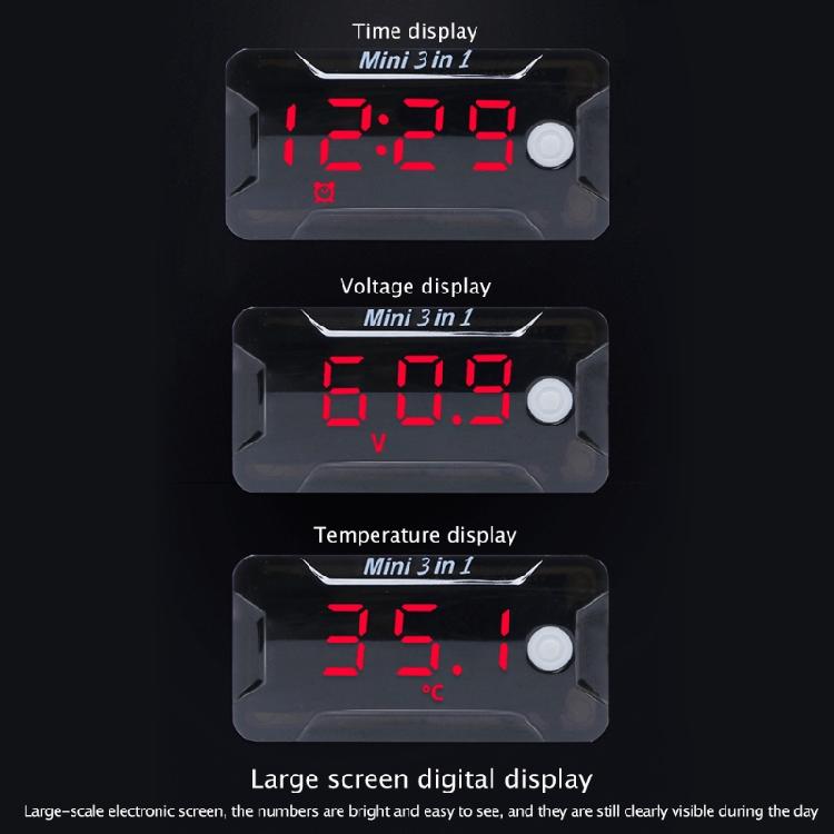 Digital Car Motorcycle Thermometer Voltmeter 3 In 1 Electronic Clock LED Watch