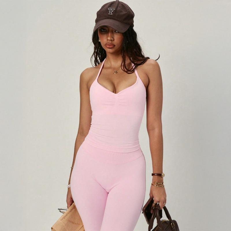 Damen Schwarz Neckholder Crop Top Raffung am Bustier Cami Top