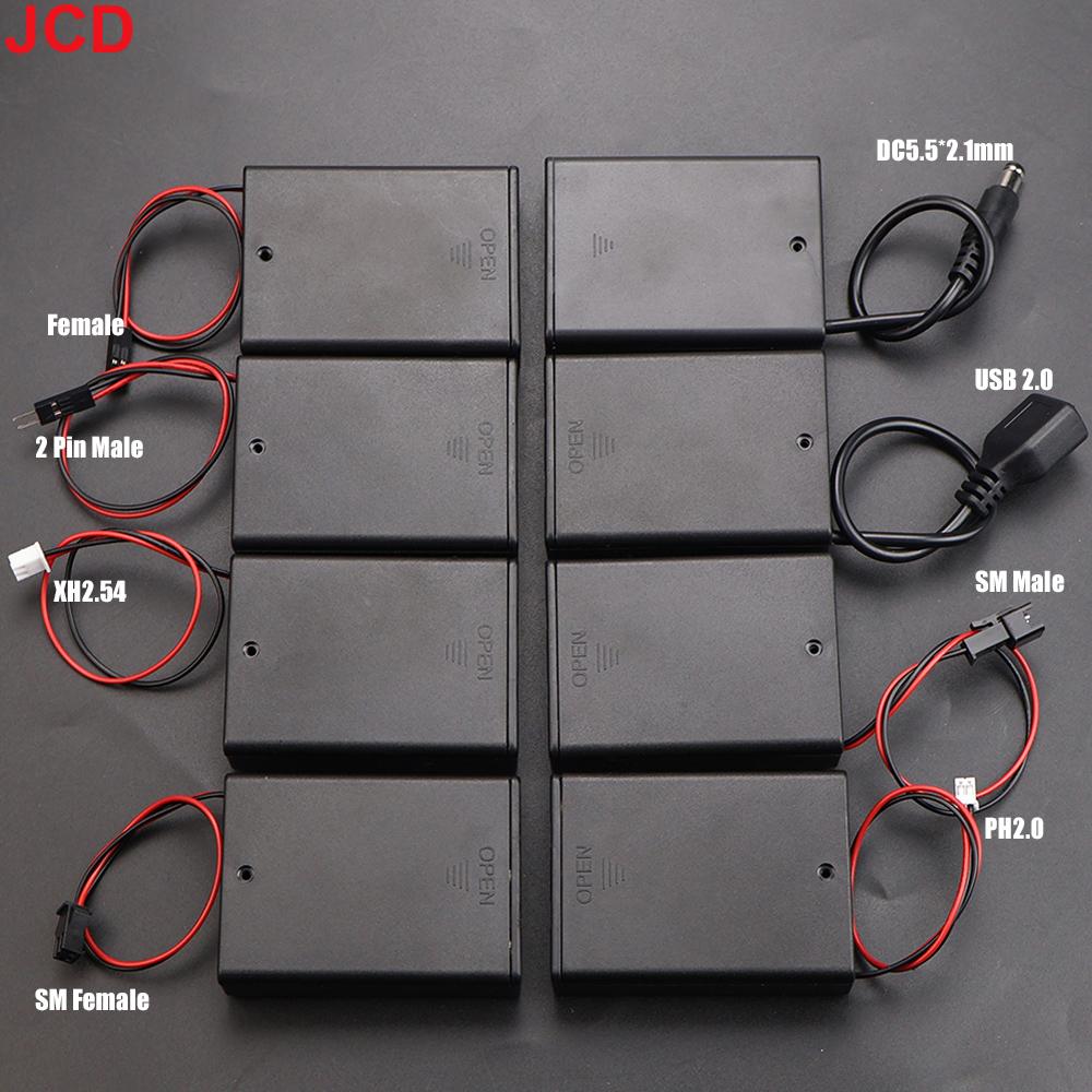 JCD 1pc 3x AA Battery Holder Storage Case Box With Switch & Cover PH2.0 XH2.54 SM DC5.5*2.1mm USB Plug Connect Terminal Cable