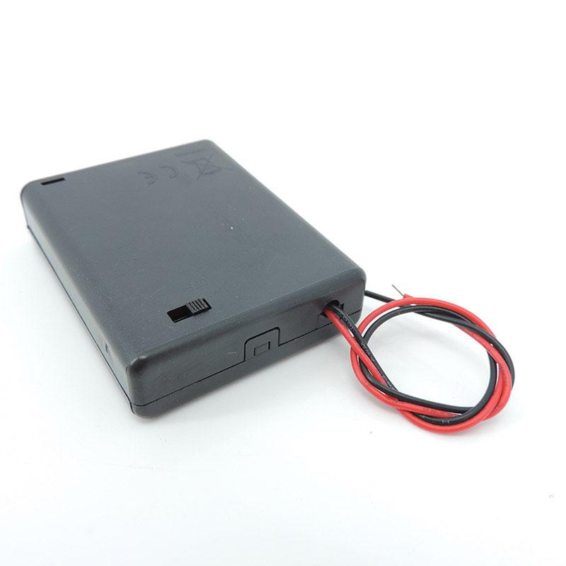 1/3pcs 4 Slot AAA 6V Battery Holder Case Box with Leads with ON/OFF Switch Cover Standard Battery Container Black