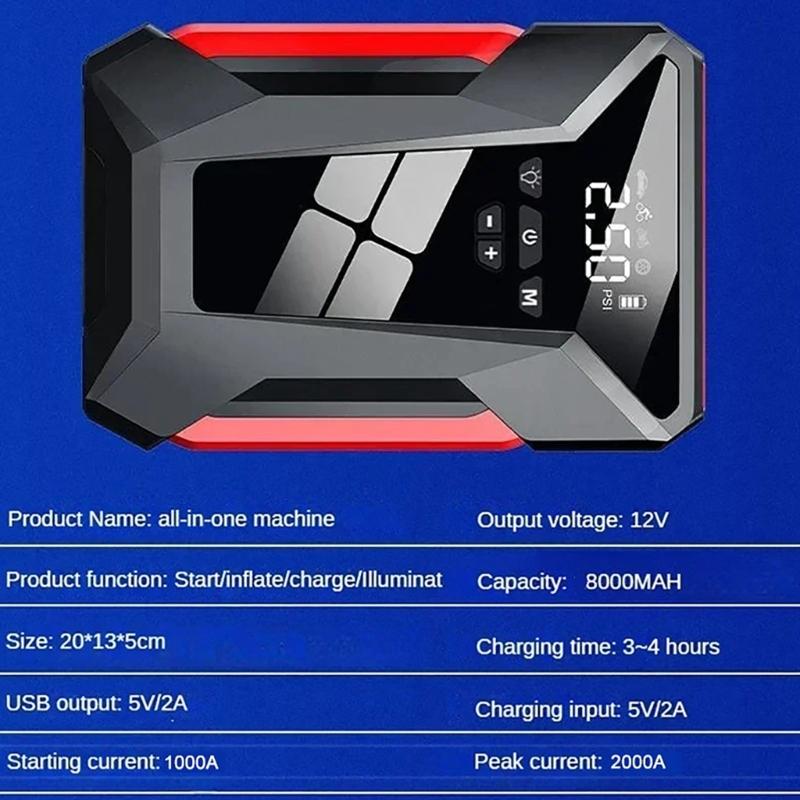 12V Araba Marşı ve Hava Pompası Lastik Şişirme ile Araba Aküsü Atlama Marşı Araba Acil Durum Seti Plastik Bir Daha Asla Sıkışmaz