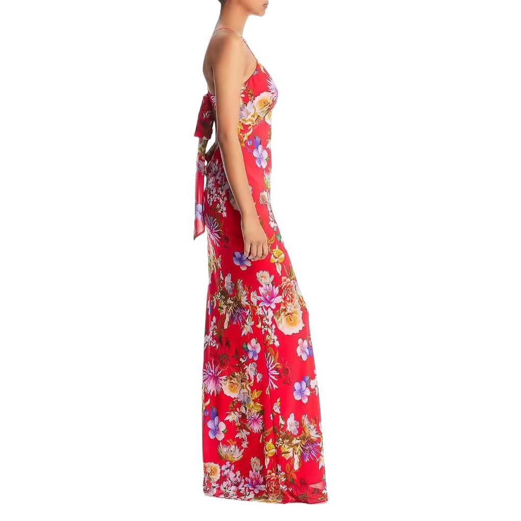 European and American Sexy Suspender Print Sleeveless Off-the-shoulder Fishtail Dress Vacation Lace-up Halter Dress