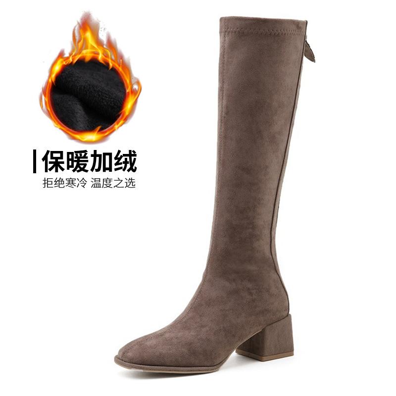 2024 autumn and winter square head thick heel knight boots women's tall rear zipper long boots Korean version ins wind long boots children