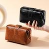 1Pcs Girl Solid Color Button Coin Purse Vintage Pu Leather Cosmetic Bag For Women Large Capacity Makeup Case Waterproof
