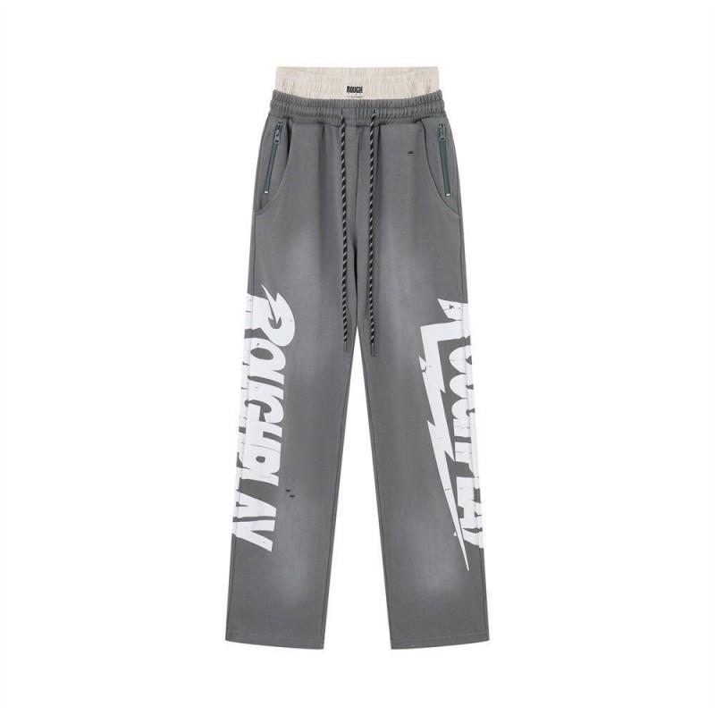 RoughPlay Letter Print Streetwear Sweatpants Men Mid Waist Straight Leg Casual Trousers