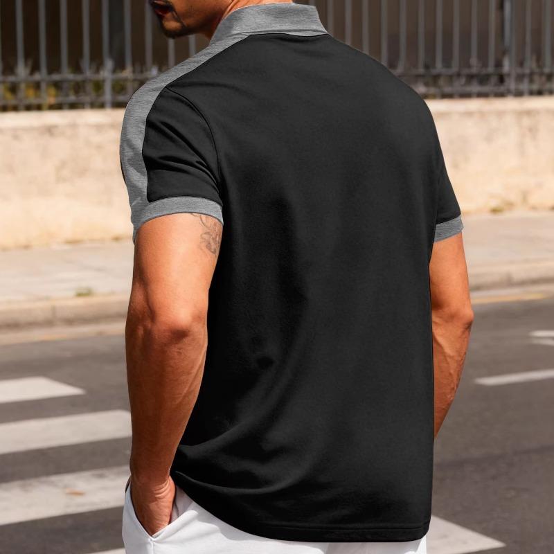Men's T-shirt: Casual, sporty, loose-fit, two-tone, fine-ribbed, short-sleeved polo shirt with a turn-down collar