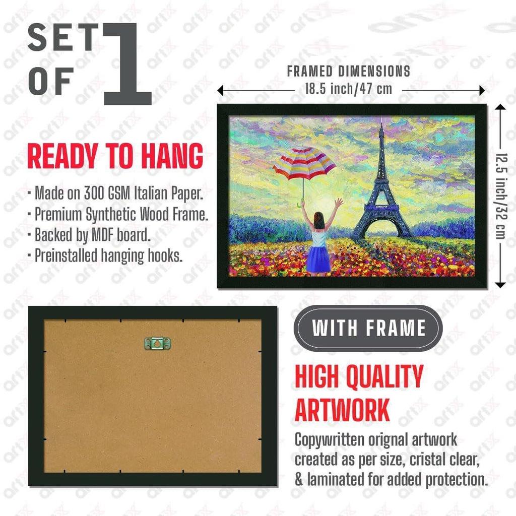 Paintings with Frame for Home Decoration Eiffel Tower, Painting for Living Room - Framed Painting for Wall Decoration, 12.5 X 18.5 Inches, Set Of 1