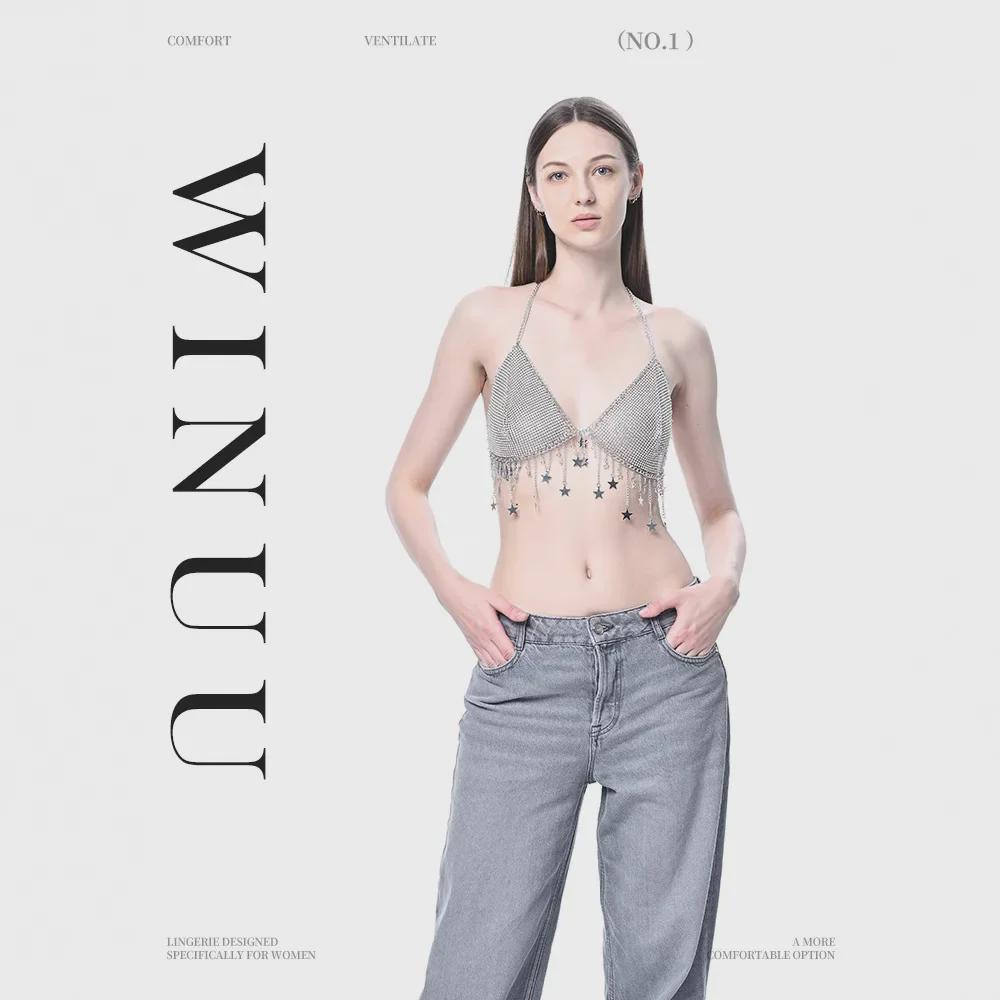 European & American Diamond Tassel Halter Neck Body Chain