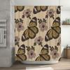 Vintage Butterfly Flower Shower Curtain Decor for Bathrooms Printed Polyester Fabric with Hooks Included (Tan Black)