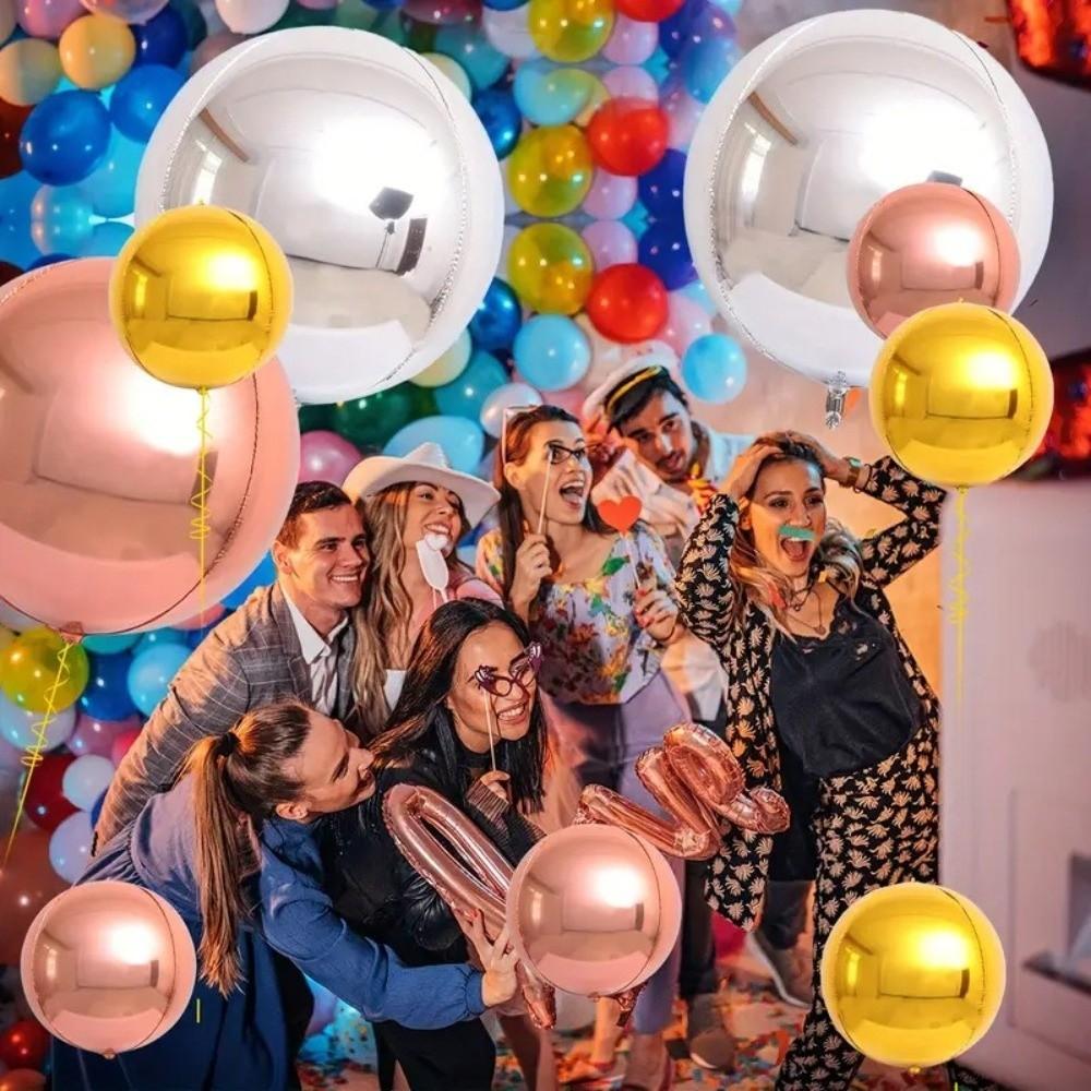 Silver 4D Balloons 50/60 Inches Metallic Balloons Round Balloons  New Year Accessories
