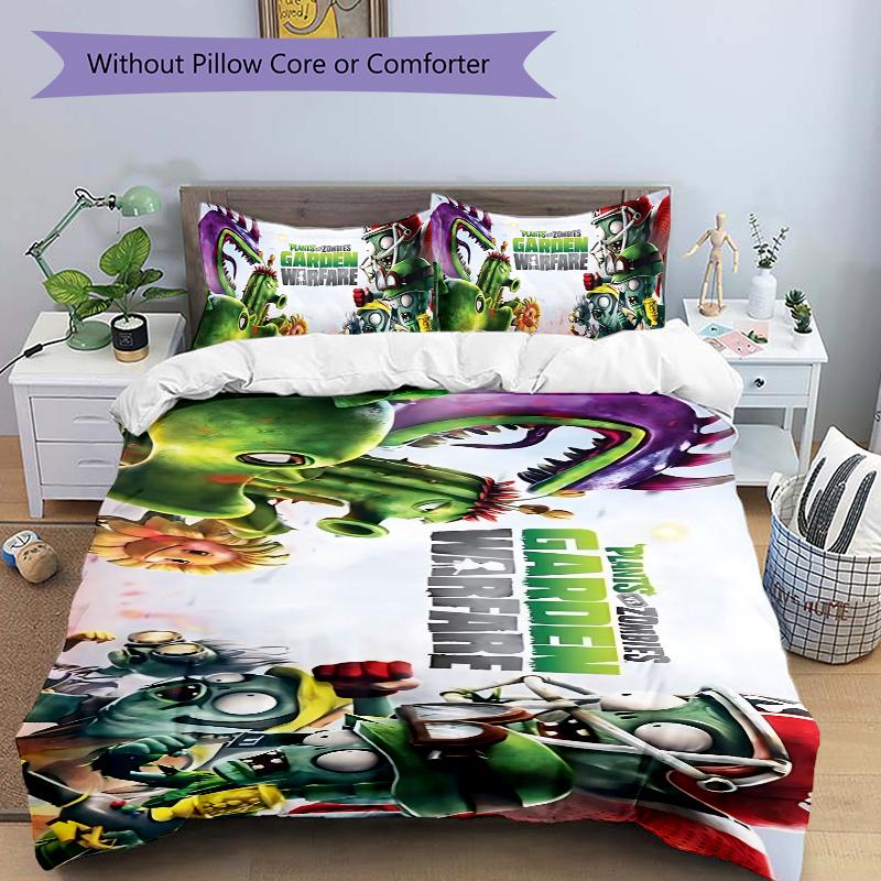 Garden Warfare Plants Vs Zombies Printed 3pcs Bedding Set Soft Microfiber 1 Duvet Cover And 2 Pillowcases Home Bedroom Decor Xmas Gift K1922